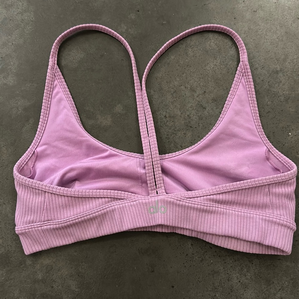 alo yoga ribbed blissful bra pink lavendar